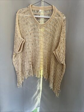 ONE/SIZE Cream Open-Weave V-Neck Fringe Sweater